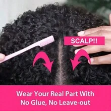 Jerry Curly U V Part Wig Human Hair No Leave Out No Glue Brazilian Curly Wave V Part Glueless Human Hair Wig For Women - Natural Black - 查看 3