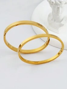 2 件不锈钢手链，用途广泛且易于佩戴，可与任何服装搭配，送给亲人和朋友的礼物 - 金色 - 查看 1