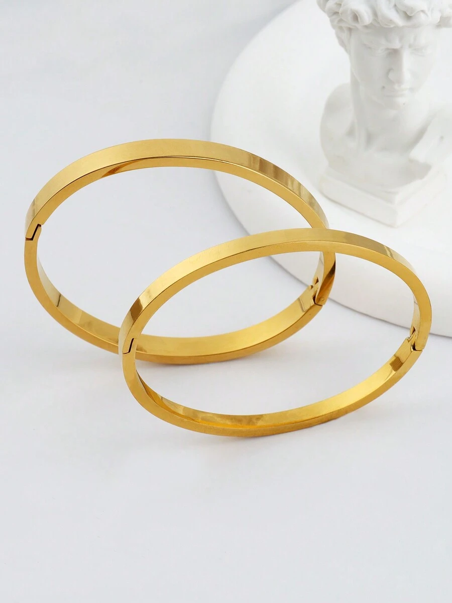 2 件不锈钢手链，用途广泛且易于佩戴，可与任何服装搭配，送给亲人和朋友的礼物 - 金色 - 查看 1