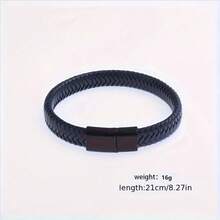 男士 PU 皮革手链，复古编织手镯 - 黑色 - 查看 5