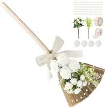 Wedding Broom For Jumping Ceremony, Jumping The Broom For Wedding, Decorative Broom DIY With Ribbons Faux Pearl Roses - White - View 1