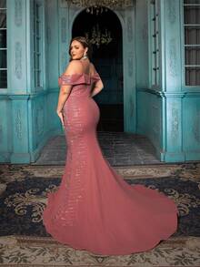 QOQ Glamorous Mature Plus Size Rhinestone Halter Floor Length Women Gown Dresses - Dusty Pink - View 2