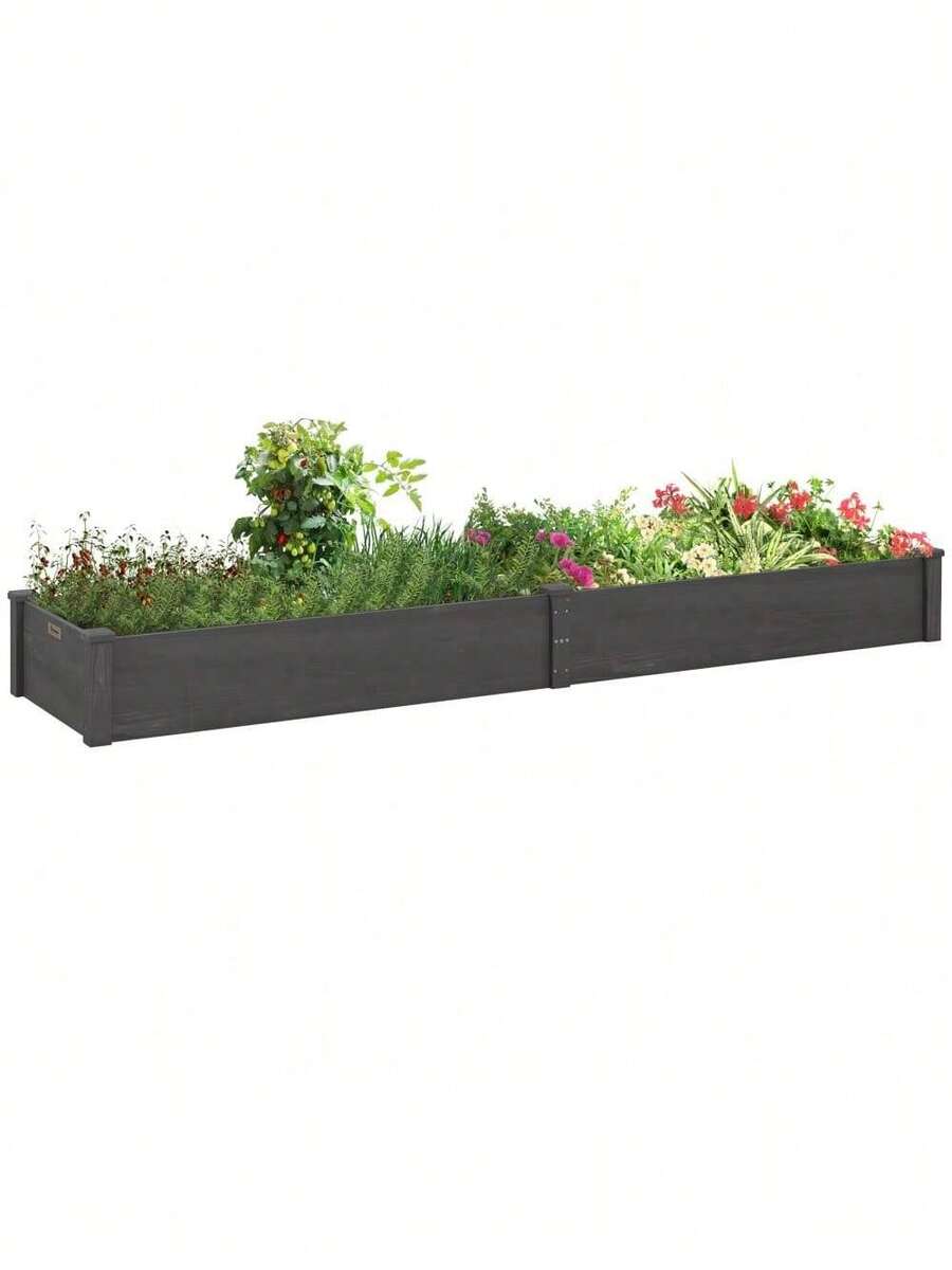 Outsunny 8x2ft Wooden Raised Garden Bed Kit, Elevated Planter With 2