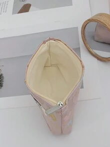 1 件套提花金色爱心手提化妆包，粉色大容量 L 旅行化妆包，简约，L 多功能，帆布化妆包，便携式盥洗包。大开口拉链设计，适用于化妆品、口红、珠宝、指甲护理、护肤品，可存放珠宝、糖果、纸巾、卫生巾、护垫、零钱、钥匙、耳机，可爱的收纳袋，适合女性、旅行、宿舍、学校。女孩的礼物。节日礼物 - 粉色 - 查看 8