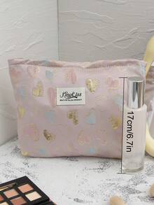 1 件套提花金色爱心手提化妆包，粉色大容量 L 旅行化妆包，简约，L 多功能，帆布化妆包，便携式盥洗包。大开口拉链设计，适用于化妆品、口红、珠宝、指甲护理、护肤品，可存放珠宝、糖果、纸巾、卫生巾、护垫、零钱、钥匙、耳机，可爱的收纳袋，适合女性、旅行、宿舍、学校。女孩的礼物。节日礼物 - 粉色 - 查看 3