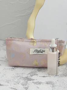 1 件套提花金色爱心手提化妆包，粉色大容量 L 旅行化妆包，简约，L 多功能，帆布化妆包，便携式盥洗包。大开口拉链设计，适用于化妆品、口红、珠宝、指甲护理、护肤品，可存放珠宝、糖果、纸巾、卫生巾、护垫、零钱、钥匙、耳机，可爱的收纳袋，适合女性、旅行、宿舍、学校。女孩的礼物。节日礼物 - 粉色 - 查看 6