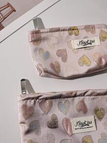 1 件套提花金色爱心手提化妆包，粉色大容量 L 旅行化妆包，简约，L 多功能，帆布化妆包，便携式盥洗包。大开口拉链设计，适用于化妆品、口红、珠宝、指甲护理、护肤品，可存放珠宝、糖果、纸巾、卫生巾、护垫、零钱、钥匙、耳机，可爱的收纳袋，适合女性、旅行、宿舍、学校。女孩的礼物。节日礼物 - 粉色 - 查看 11