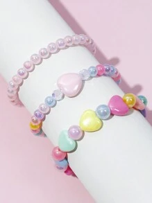 Bộ 4 chiếc/Bộ mặt dây chuyền hình trái tim cho bé gái, Bộ trang sức vòng tay hạt cườm, Thích hợp cho tiệc ngày lễ, Quà tặng sinh nhật, Trang phục hàng ngày, Màu ngẫu nhiên - Nhiều màu - Xem 10