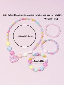 Bộ 4 chiếc/Bộ mặt dây chuyền hình trái tim cho bé gái, Bộ trang sức vòng tay hạt cườm, Thích hợp cho tiệc ngày lễ, Quà tặng sinh nhật, Trang phục hàng ngày, Màu ngẫu nhiên - Nhiều màu - Xem 3