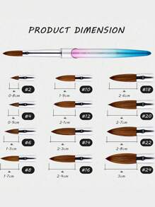 科林斯基亚克力美甲刷，优质美甲貂毛刷，木柄凝胶延长美甲刷，绘图工具 - 彩色 - 查看 3