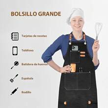 Delantales de Cocina, Delantales de Chef con Correa Ajustable, Mandil Parrillero,Delantal para barbacoa, delantal impermeable para cocina, delantal de mezclilla, delantal con ribete y bolsillo deslizante para barbacoa, camarero, barbería,Delantal de Cocina con Bolsillos para Mujeres Hombres, chef mandil de Bartender, Adecuado para Restaurante,Hogar,Barbacoa,Jardinería - Negro - Ver 4