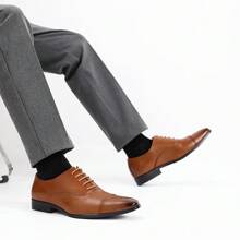 Zapatos de piel para hombre Oxford de negocios formales, PU, estilo británico, punta puntiaguda - Marrón - Ver 5