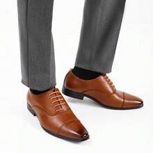 Zapatos de piel para hombre Oxford de negocios formales, PU, estilo británico, punta puntiaguda - Marrón - Ver 6