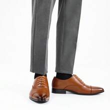 Zapatos de piel para hombre Oxford de negocios formales, PU, estilo británico, punta puntiaguda - Marrón - Ver 7