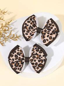 2 chiếc nơ cài tóc họa tiết da báo cho nữ kẹp tóc cá sấu nơ da báo kẹp tóc ruy băng grosgrain cho nữ kẹp tóc đuôi sam phụ kiện tóc cho nữ - màu nâu - Xem 7