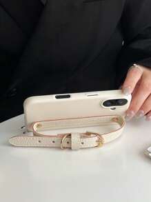 奢华腕带人造皮革手机壳适用于 16 15 14 13 12 Pro Max 11 16 ProMax 手机壳腕带防震后盖 - 白色 - 查看 3