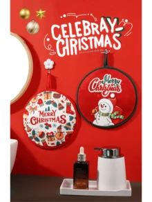 1 件圣诞手巾，适用于擦干双手、厨房清洁布、热垫、多用途、柔软优质、创意节日家居装饰，适合任何地方 - 彩色 - 查看 1