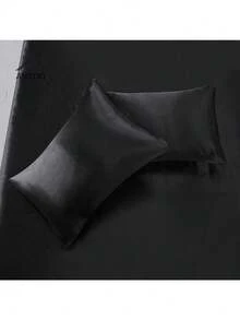 4 Pcs Smooth Satin Silk Sheet Set Deep Pocket Bed Sheet Wrinkle Fade Resistant - 黑色 - 查看 10