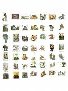 50片装经典卡通可爱青蛙蟾蜍动物系列装饰风格涂鸦贴纸个性时尚创意DIY精美装饰贴花水杯头盔滑板流行贴纸玩具 - 彩色 - 查看 3