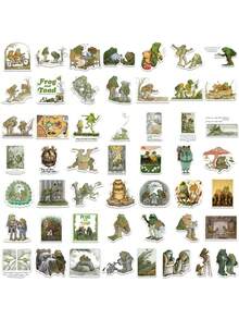 50片装经典卡通可爱青蛙蟾蜍动物系列装饰风格涂鸦贴纸个性时尚创意DIY精美装饰贴花水杯头盔滑板流行贴纸玩具 - 彩色 - 查看 4