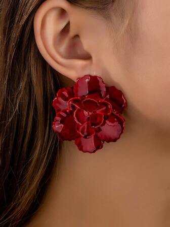 1 par vintage gyllene geometriska texturerade asymmetriska blom- och bladdesign örhängen, tillbehör present för kvinnor alla hjärtans dag