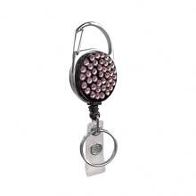 1pc Colorful Rhinestone Inlaid ABS Plastic Retractable Badge Reel, ID Card Holder With Belt Clip And 360 Degree Swivel Back To School