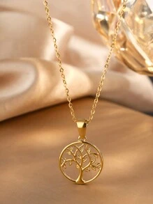 VceTd 1 chiếc vòng cổ mặt dây chuyền bằng thép không gỉ hình cây sự sống rỗng phong cách tối giản, thích hợp cho phụ nữ đeo hàng ngày hoặc làm quà tặng cho các ngày lễ - HQ005 - Xem 9