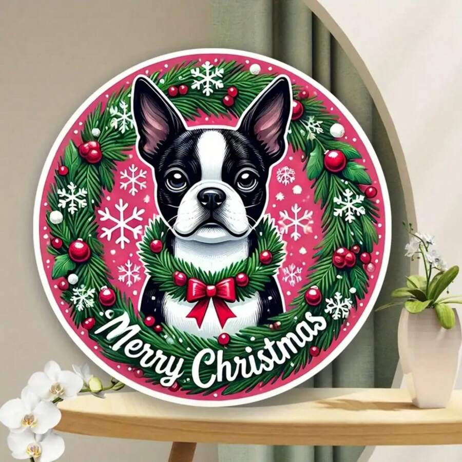 7.8 X 7.8 英寸波士顿梗花园主题金属圆形标牌，非常适合室内/室外装饰、花环、家庭、酒吧、车库、咖啡厅和花园墙壁艺术 - 农舍节日礼物，随机孔位放置 - 彩色 - 查看 1