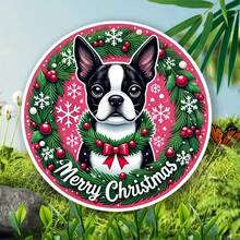 7.8 X 7.8 英寸波士顿梗花园主题金属圆形标牌，非常适合室内/室外装饰、花环、家庭、酒吧、车库、咖啡厅和花园墙壁艺术 - 农舍节日礼物，随机孔位放置 - 彩色 - 查看 4