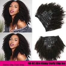 Afro Kinky Curly Clip In Hair Extension 9A Brazilian Human Hair 4B 4C Afro Curly Clip In Hair Extension For Women Afro Coily Hair Clip On Hair Extension For Women Daily Use,Halloween Costumes,Real Human Hair Clip In Hair Extension