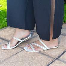 Women's Flat Sandals With Rhinestones, Comfortable And Luxury | Colors Black, White And Nude - 白色 - 查看 1