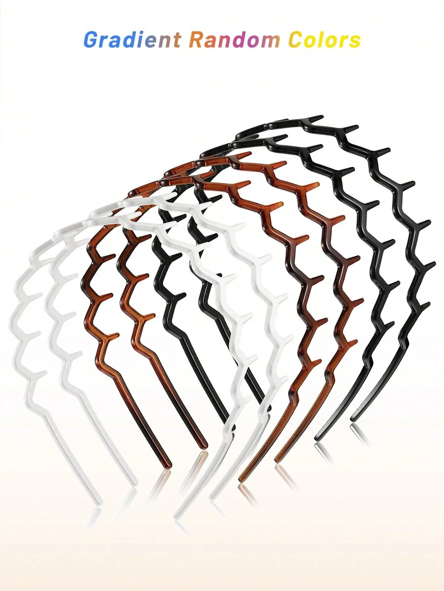 6Pcs Zigzag Headband Plastic Shark Tooth Hair Comb Hairband Zig Zag Headband Plastic Wavy Teeth Hair Hoop Accessory For Girls - Multicolor - View 1