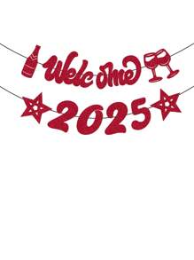 欢迎 2025 标志新年派对横幅，闪光香槟星装饰庆祝 2025 年新年悬挂花环彩旗装饰，新年派对背景用品 - 彩色 - 查看 17