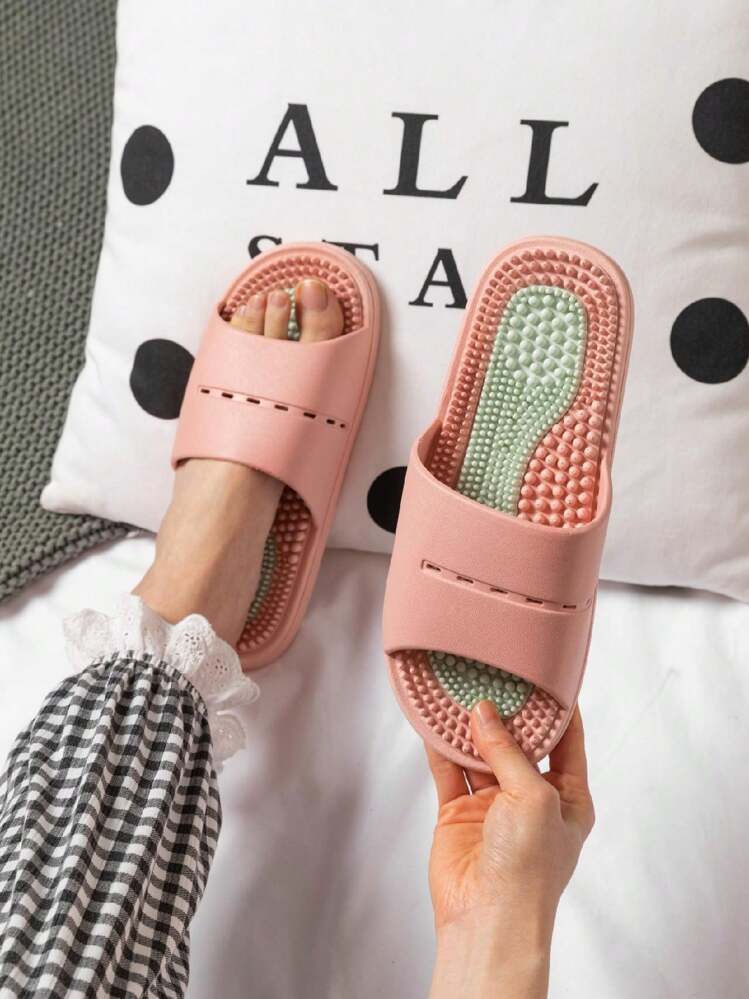 Men's Grey Massage Slippers, Foot Acupressure Point Design, Shower Sandals, Comfortable Soft Slip-Resistant Wear-Resistant Bathroom Shoes - Pink - View 3