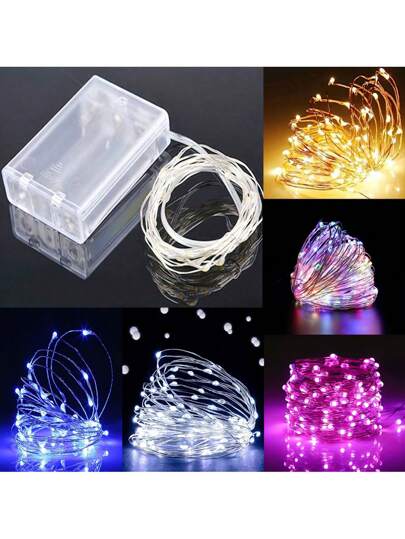 1 件 1/2/3/5/10/20m、10/20/30/50/100/200LED 电池盒铜线灯仙女灯，电池供电（不包括在内），DIY 仙女串灯，铜线灯，节日装饰，适用于花瓶、餐桌、客厅装饰、婚礼装饰、圣诞树装饰灯、婚礼、生日、卧室，可自由改变形状