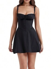 Women's Summer Corset Mini Dress Lace Up Backless A-Line Flowy Sundress Going Out  Fashion Party Dresses Graduation Dresses For Women - 黑色 - 查看 1