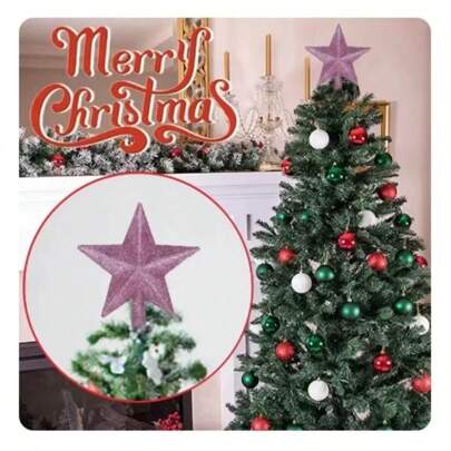 1pc Christmas Tree Topper Ornament Decorations, Gold/Silver/Red/Pink Star