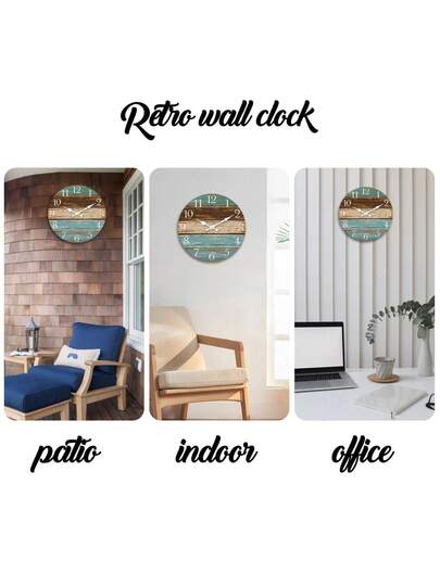 1pc Large Vintage Distressed Faux Wood Grain Pattern Wand Clock, 10 16 Inches Round Silent Battery Operated Klok Living Room, Bedroom, Farmho Kitchen, Home Friends (Batteries Not Included) Room view 7