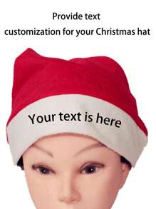 1pc Customized Christmas Hat, Personalized Holiday Cap,Forest Tones - Red+White - View 3