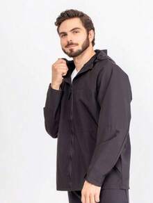 男友风男士防水风衣夹克，带衬里和兜帽 - 您值得拥有的保护 - 黑色 - 查看 2