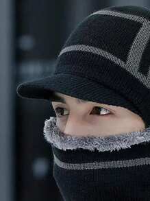 1 件装男士冬季拉法帽面罩、羊毛面罩、保暖颈套、针织羊毛帽、户外寒冷天气滑雪面罩、厚针织帽、无檐小便帽、耳罩颈部保暖套装、送给爸爸或男朋友的礼物、外出必备品 - 彩色 - 查看 2