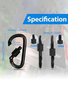 1/3/6个装D型弹簧登山扣，带螺丝门，黑色铝合金扣环，适用于户外活动：攀岩、露营、徒步、钓鱼、钥匙链，42 x 80毫米旅行配件、旅行必备品、汽车配件、户外装备、飞机包必备品、夏季必备品、办公用品 - 黑色 - 查看 6