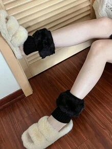 1/2 Pairs Of Women's Contrast Fluffy Trim Leg Warmers, Ankle Protection,Small Size Deviation, The Hairy Part Is Easy To Fall Off,Warm Plush Knitted Leg Warmer, JK Cute College Style, Suitable For Autumn And Winter Wear. Cozy - Multicolor - View 9