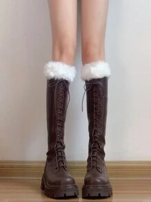 1/2 Pairs Of Women's Contrast Fluffy Trim Leg Warmers, Ankle Protection,Small Size Deviation, The Hairy Part Is Easy To Fall Off,Warm Plush Knitted Leg Warmer, JK Cute College Style, Suitable For Autumn And Winter Wear. Cozy - Multicolor - View 10