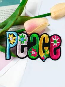 2 件爱、和平字母图形织物补丁，卡通风格刺绣缝制贴花，DIY 工艺品，适用于衣服、鞋子、包包等。 - 彩色 - 查看 3