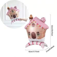 1 件独立式 3D 姜饼屋形状铝箔气球，圣诞装饰 - C - 查看 2