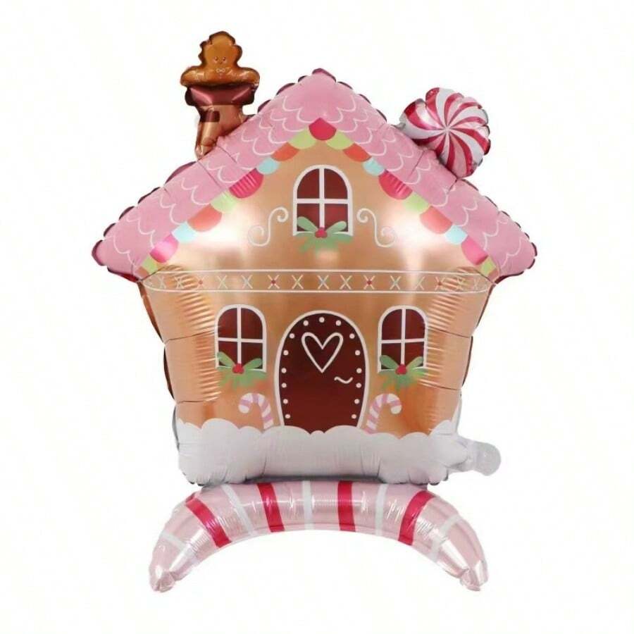 1 件独立式 3D 姜饼屋形状铝箔气球，圣诞装饰 - C - 查看 1
