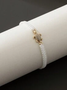 1 chiếc vòng tay đính đá hình con rùa và trái tim nhỏ phong cách cặp đôi màu đen và trắng, dành cho cả nam và nữ - Đen và trắng - Xem 11