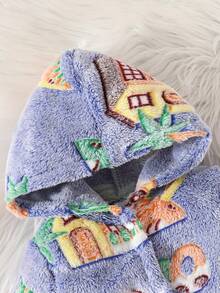 Bộ đồ liền thân có mũ trùm đầu họa tiết hoạt hình khủng long sơ sinh đáng yêu, thu/đông - Màu xanh hải quân - Xem 3