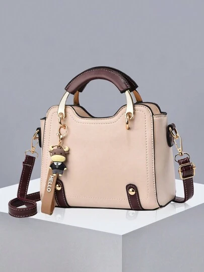 PLANEE 针脚细节单肩包、女士小号斜挎钱包、复古办公包、女士仿皮斜挎包迷你金属链条扣方形包、公牛装饰单肩包、时尚纯色手提包、女士办公室和工作单肩包复古风格手提包、拉链手提包、女士 PU 皮革手提包、圣诞礼物